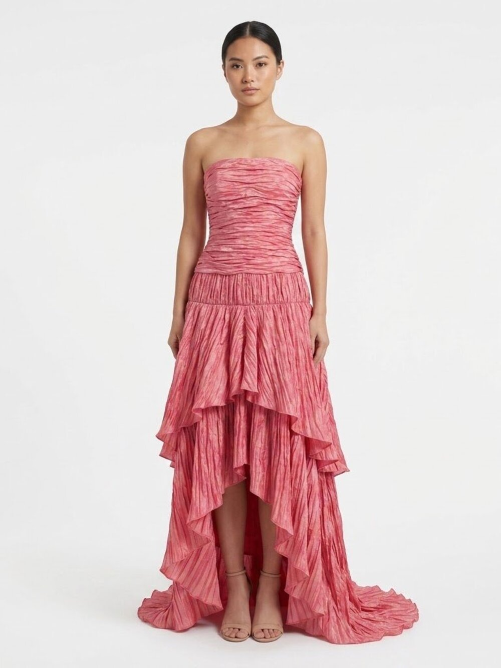 Cinderella Design Pink Strapless Ruched High Low Formal Prom Dress XS